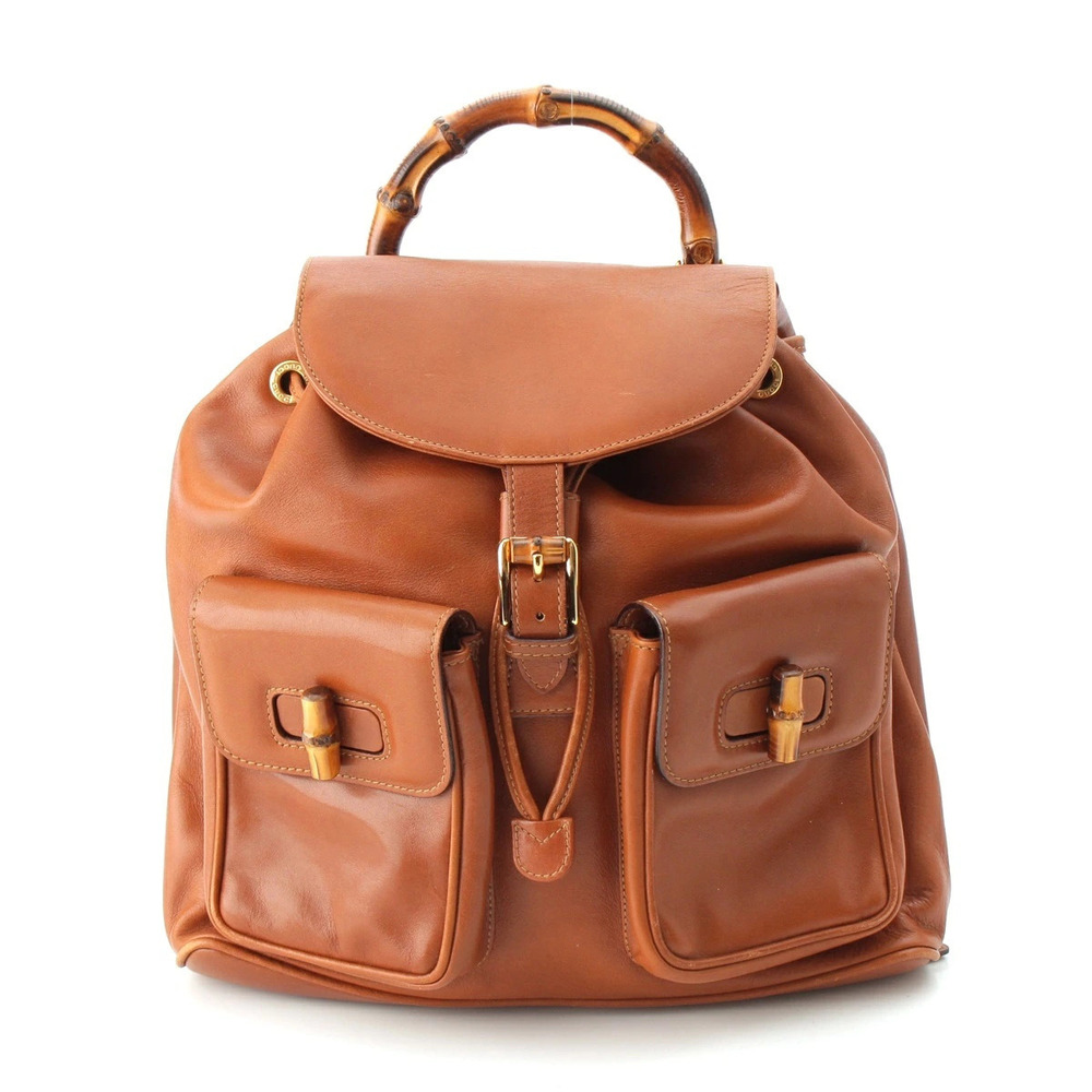 Gucci Bamboo Leather Backpack Daypack Brown